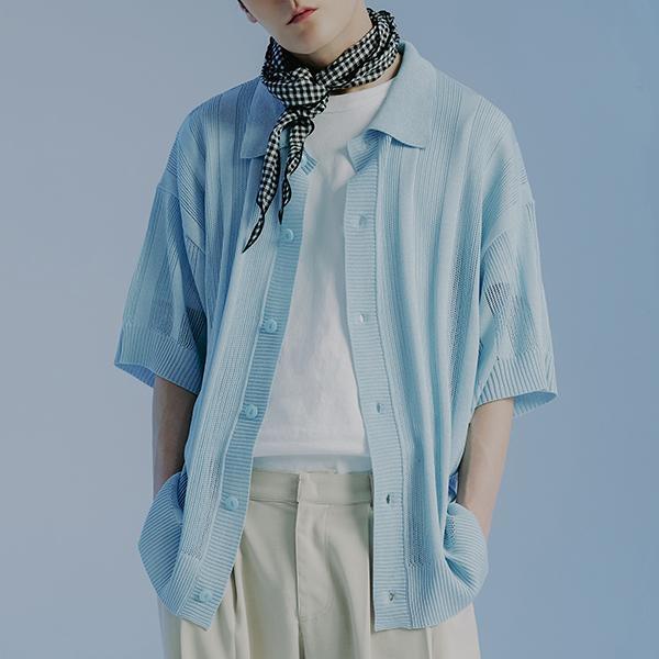 ROMANTIC CROWN-PUNCHING KNIT COLLAR CARDIGAN_SKY BLUE