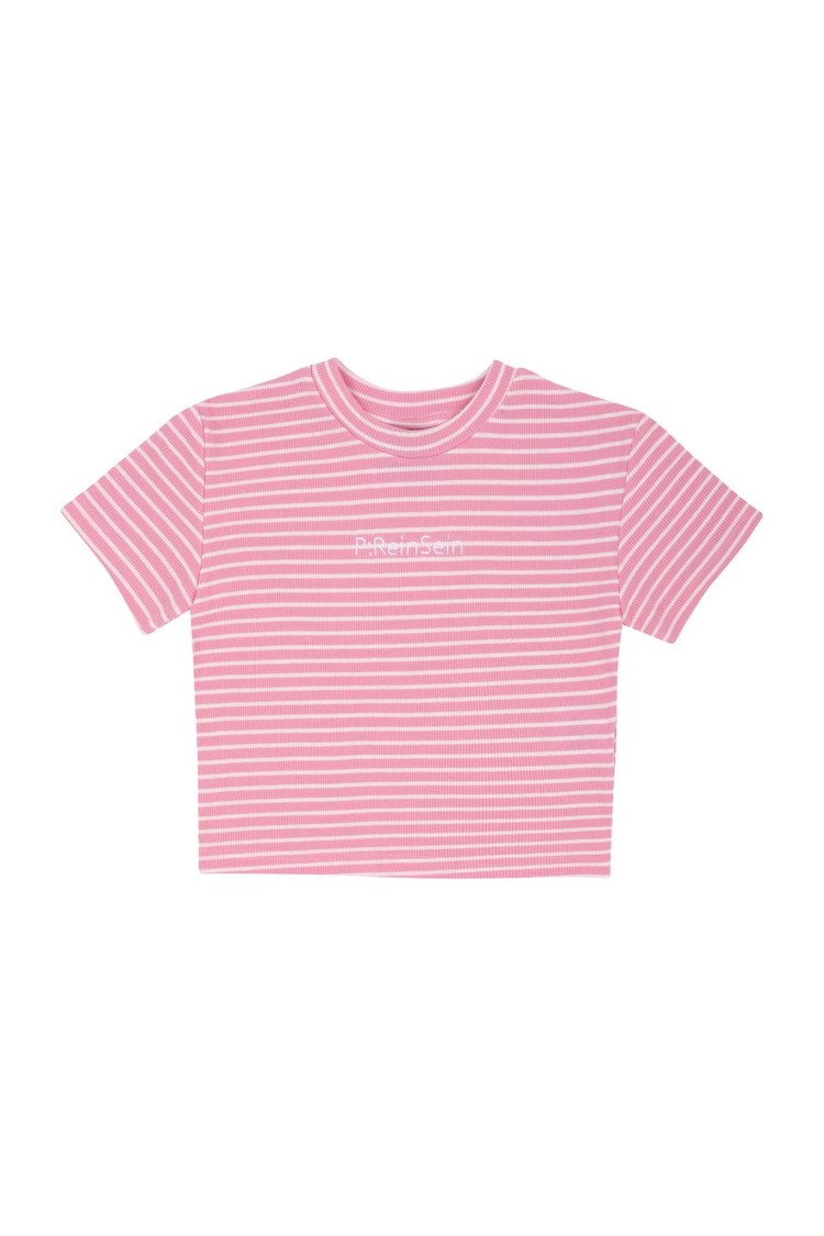 韓國 P:ReinSein - REINSEIN Pink Stripe Crop Tee