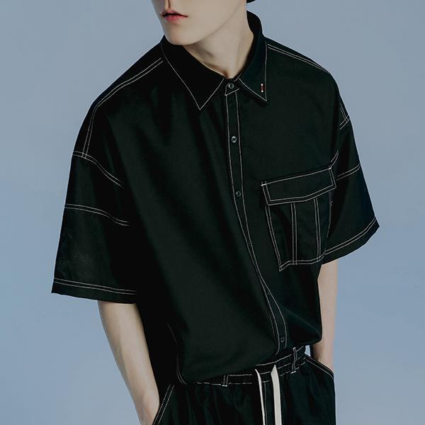 ROMANTIC CROWN-FRONT POCKET WORK SHIRT_BLACK