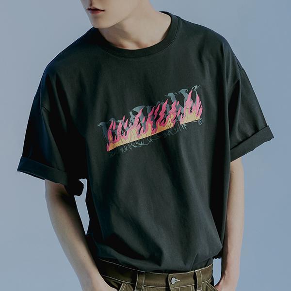 ROMANTIC CROWN-BLAZE LOGO TEE SHIRT_CHARCOAL