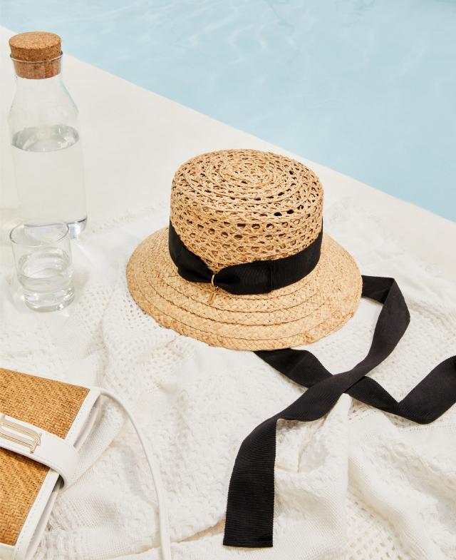 韓國J.ESTINA - J.LETTER Raffia Long Ribbon Hat