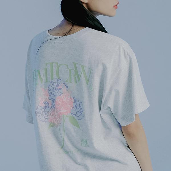 ROMANTIC CROWN-WATER PRINTING FLOWER TEE SHIRT_LIGHT GREY