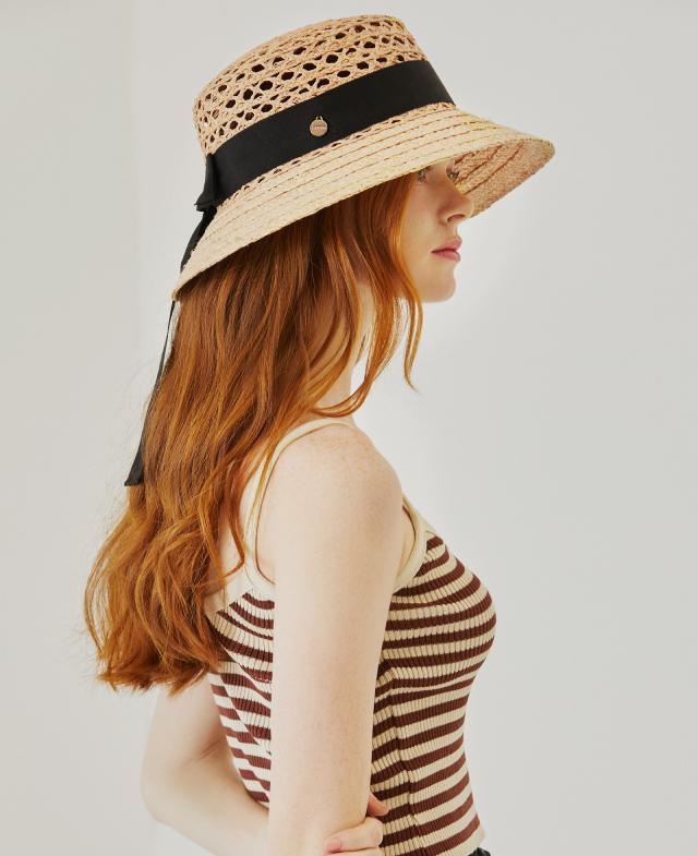 韓國J.ESTINA - J.LETTER Raffia Bag Ribbon Hat