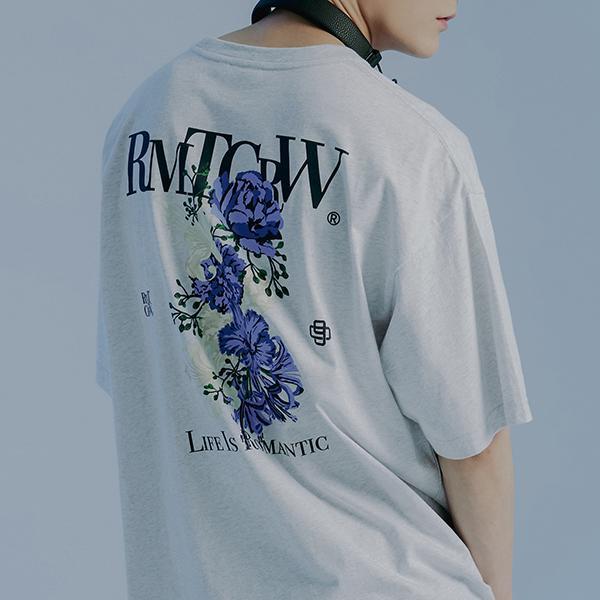 ROMANTIC CROWN-ROMANTIC FLOWER TEE SHIRT_LIGHT GREY
