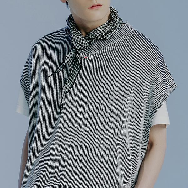 ROMANTIC CROWN-TWO TONE RIB KNIT VEST_NAVY