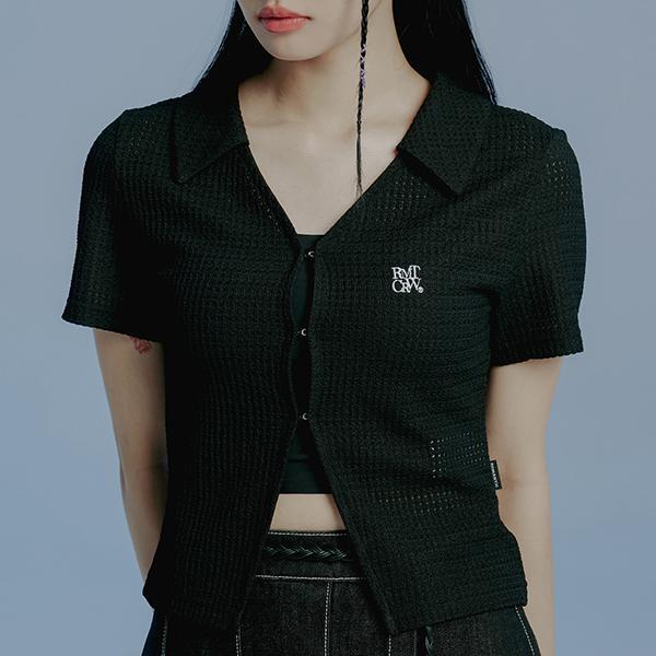 ROMANTIC CROWN-OPEN COLLAR KNIT CARDIGAN_BLACK