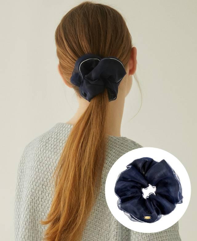 韓國J.ESTINA  - LALA J Organza Hair Scrunchie - Midnight Navy
