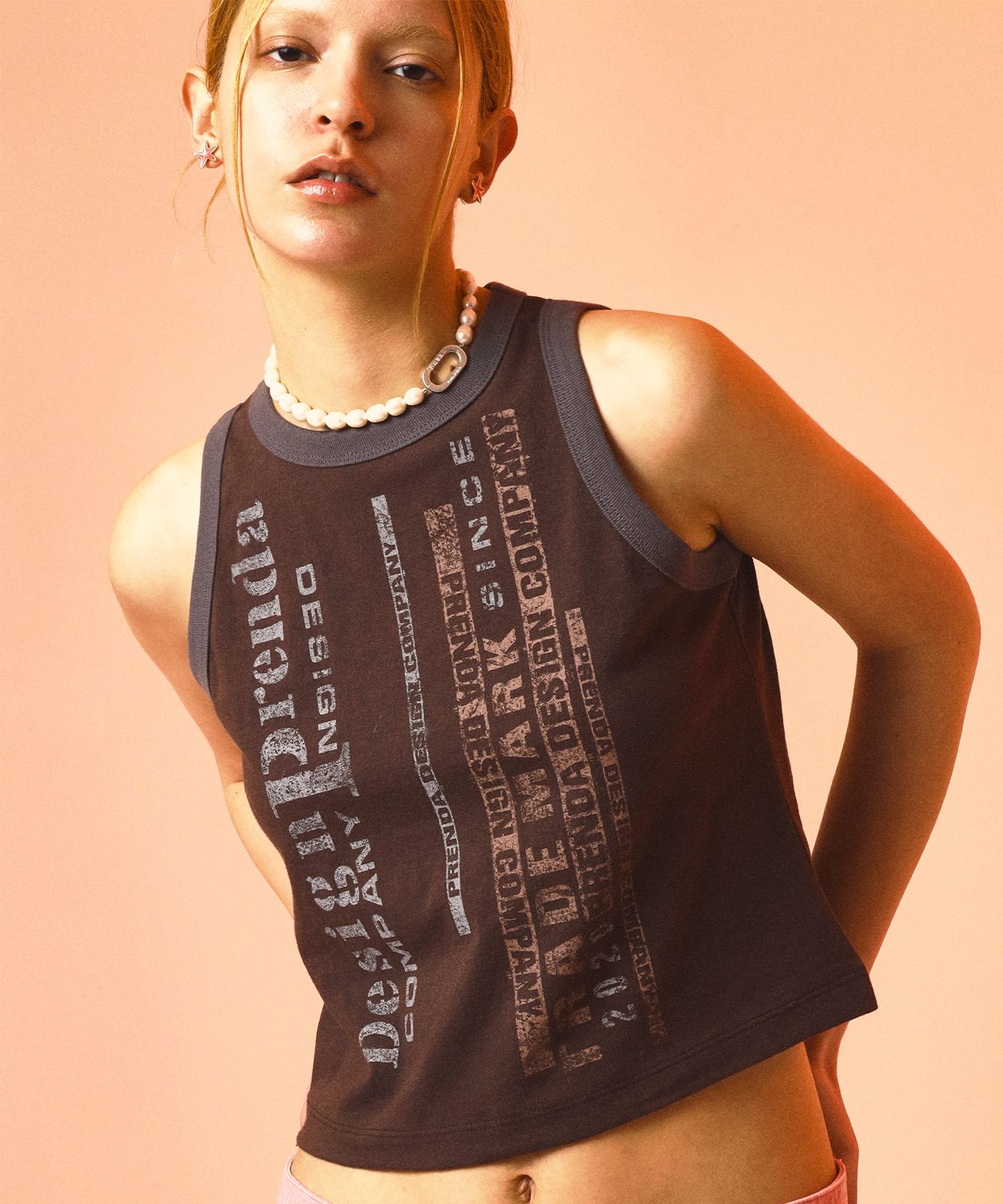 PRENDA-STACK BEAT UP STAMP SLEEVELESS BROWN