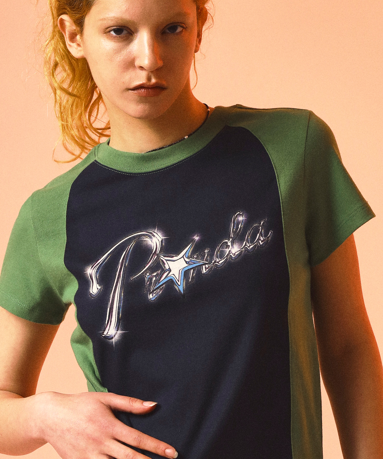 PRENDA-STAR CHROME LOGO COMBINATION TEE PALM GREEN