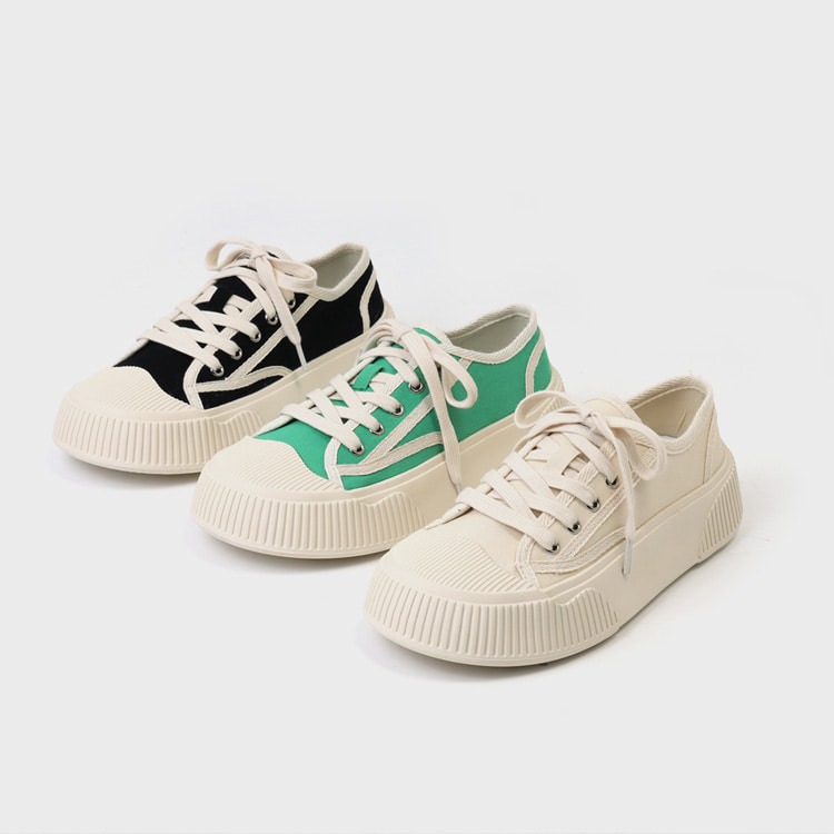 韓國SOVO - Kapoor Canvas Lace-up Trainers 4cm  