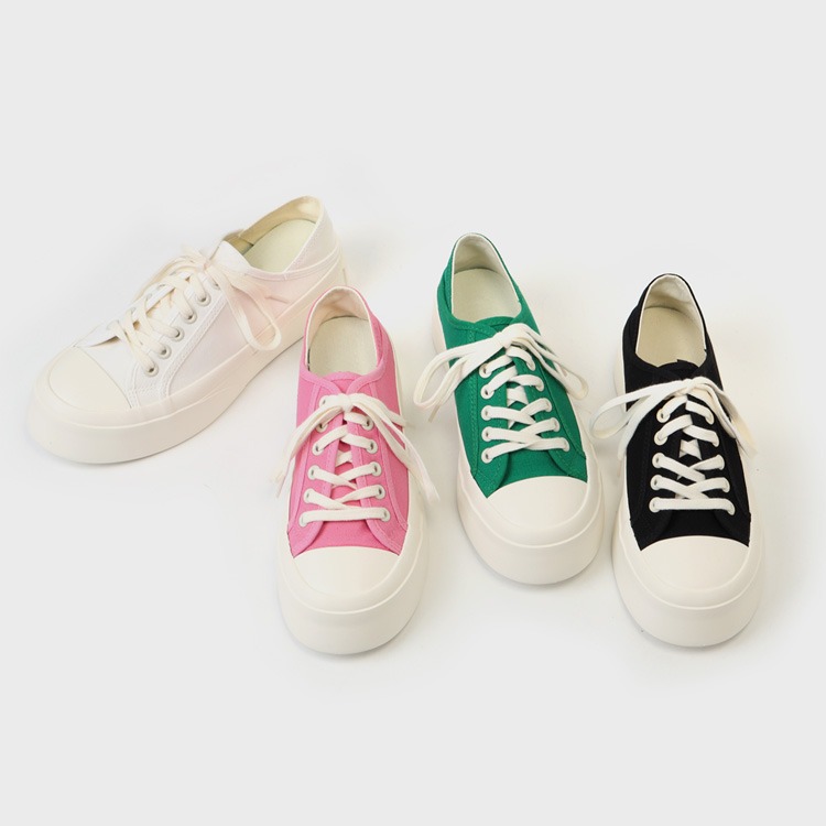 韓國SOVO - Leslie Canvas Lace-up Sneakers 2cm
