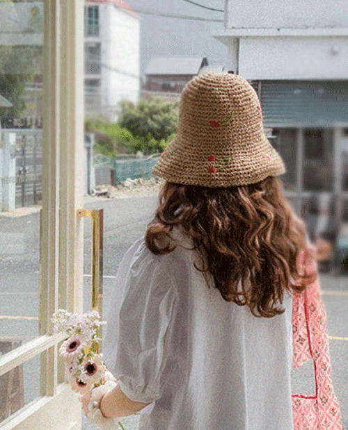 leelin-[[진베이지] 앵두콕콕 썸머 버킷햇]♡韓國女裝飾品