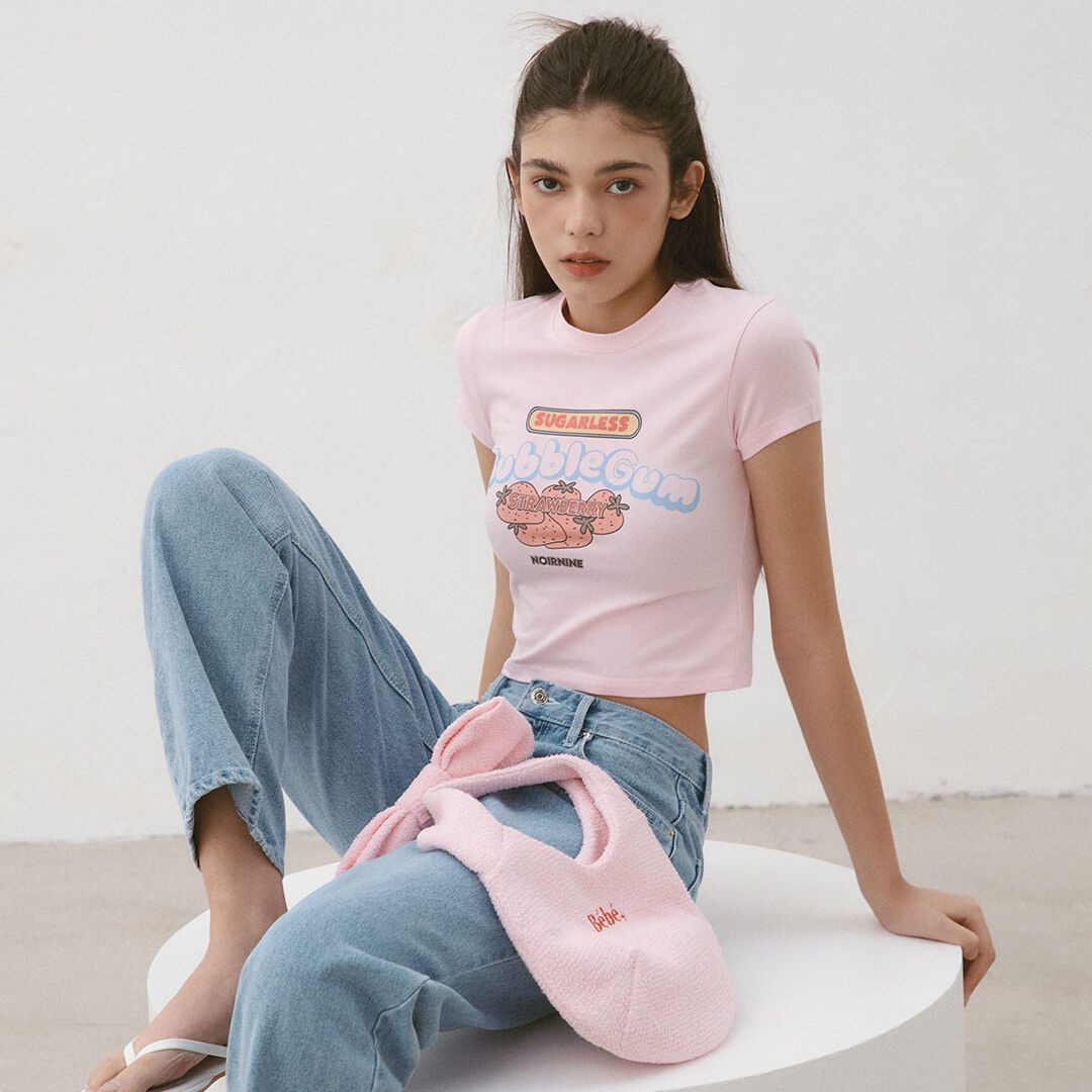 韓國NOIRNINE - Bubble Gum Crop T-shirts [PINK] 