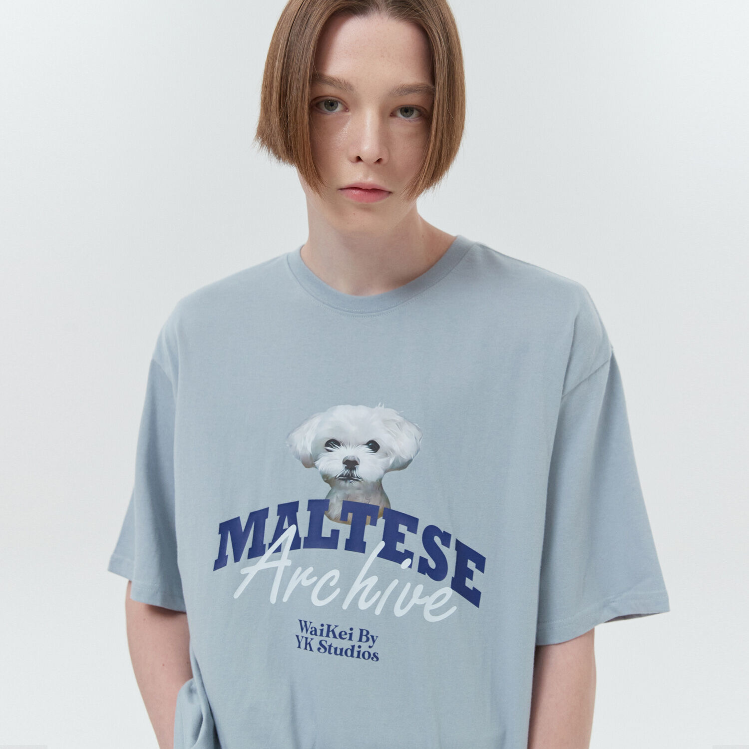 韓國WAIKEI - Maltese Captain Cloud Short Sleeve T-shirt Sky Blue