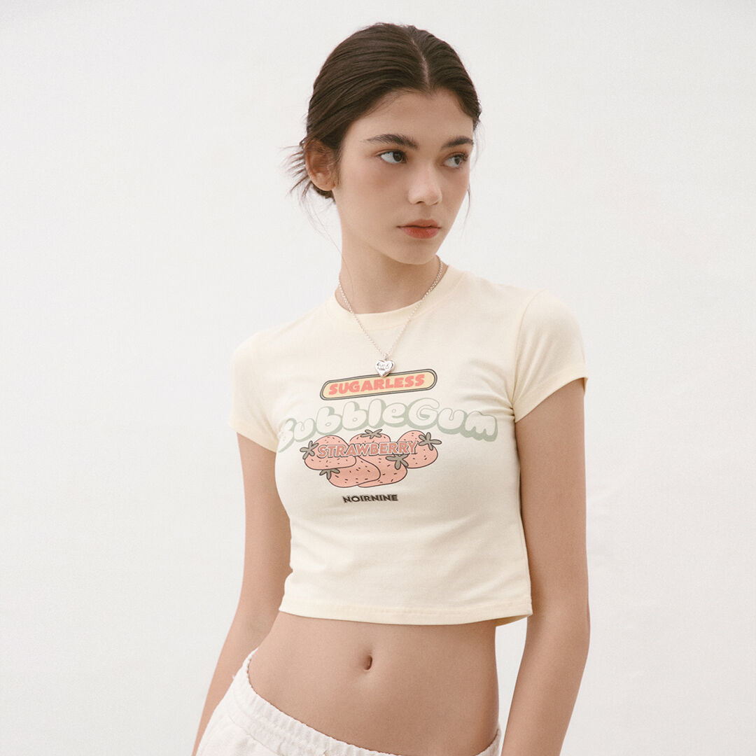 韓國NOIRNINE - Bubble Gum Crop T-shirts [YELLOW] 