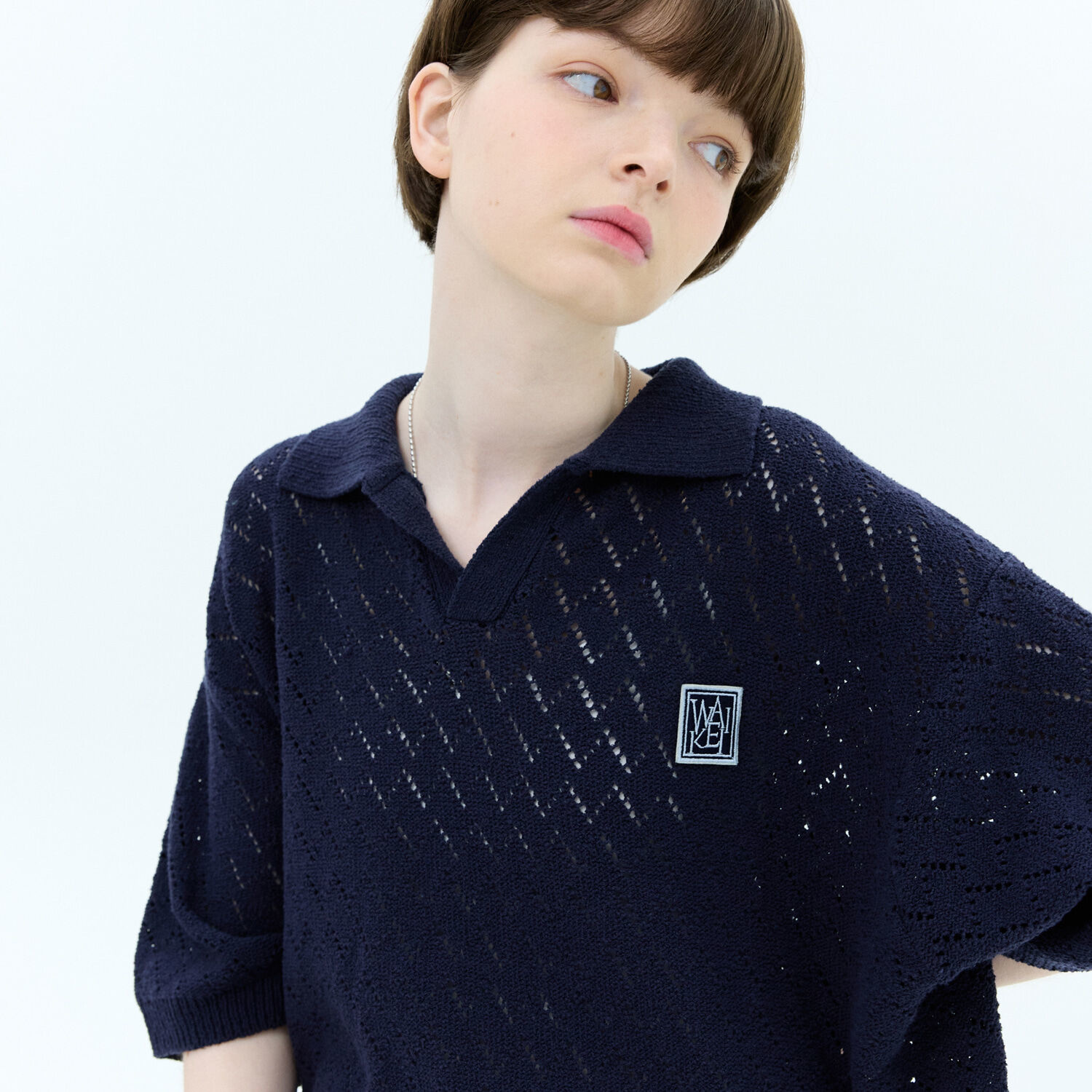 韓國WAIKEI -  Skasi Kara Short Sleeve Knit Navy