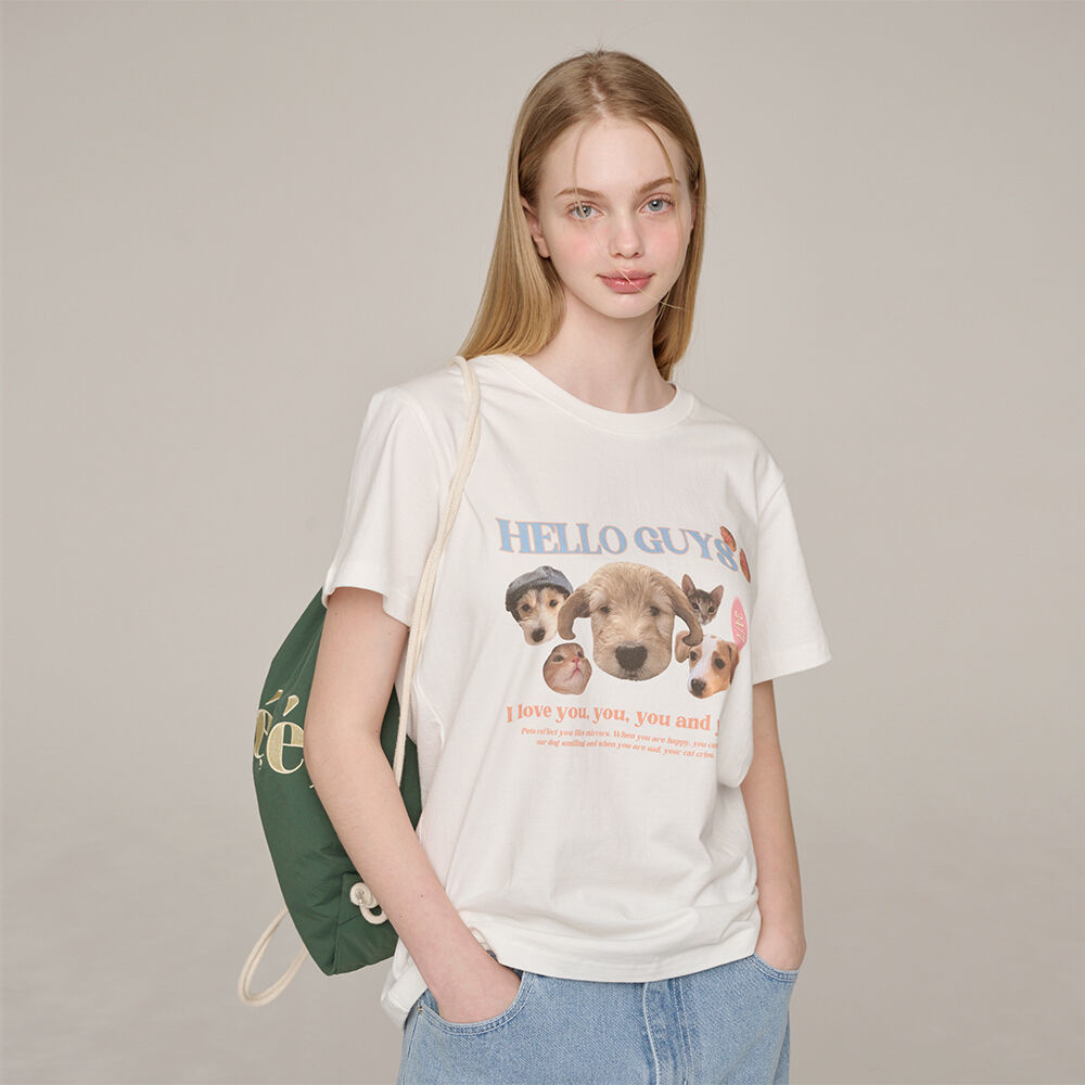 韓國NOIRNINE - Hello Guys T-shirts [IVORY] 