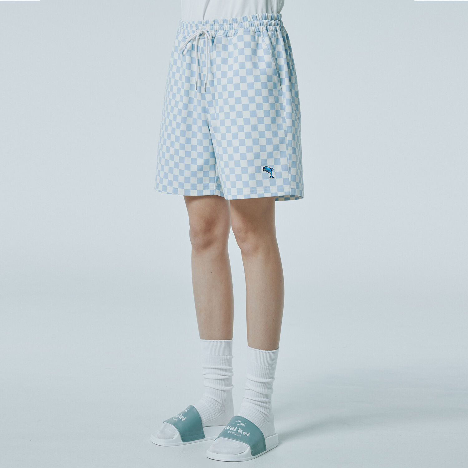 韓國WAIKEI - Dolphin Checkerboard Short Pants Sky Blue