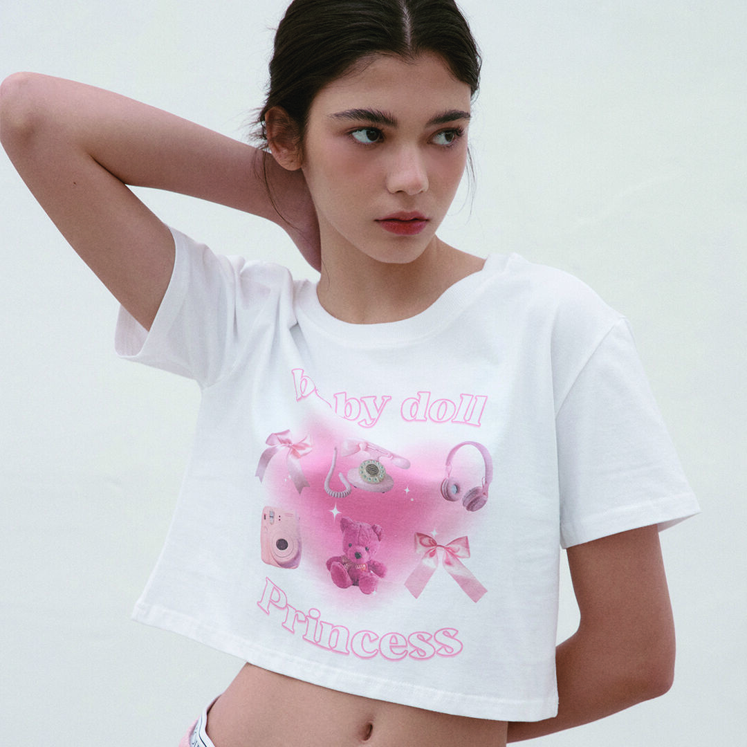 韓國NOIRNINE - Baby Doll Crop T-shirts [IVORY] 