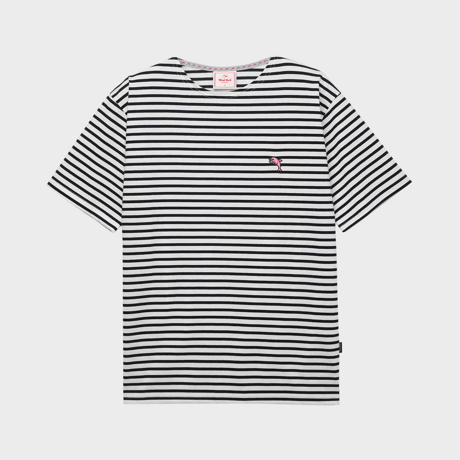 韓國WAIKEI - Dolphin Stripe Boat Neck Short Sleeve Tee Black