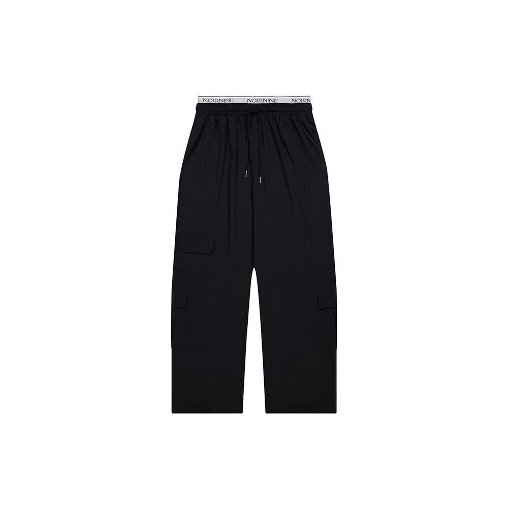 韓國NOIRNINE - UNISEX  Logo Banding Wide Cargo Pants [BLACK]