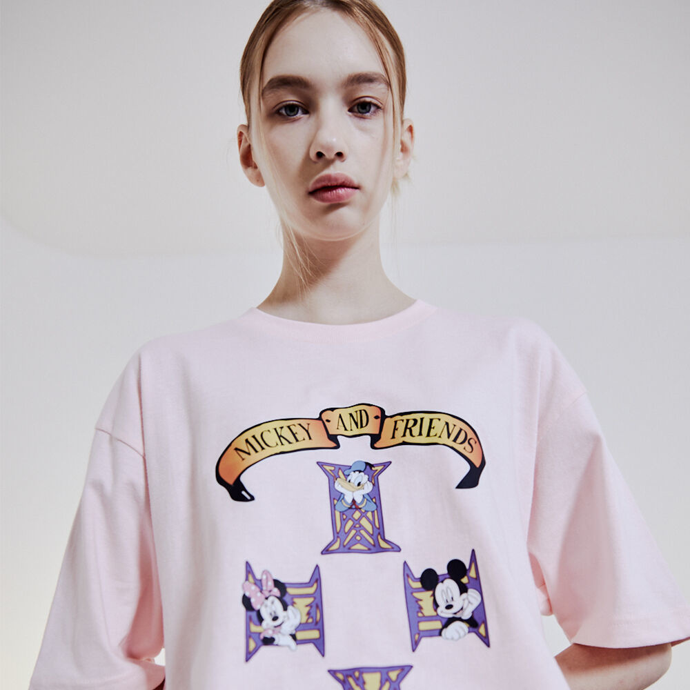 [LEE ORDINARY PEOPLE X DISNEY] MICKEY AND FRIENDS PINK T-SHIRTS