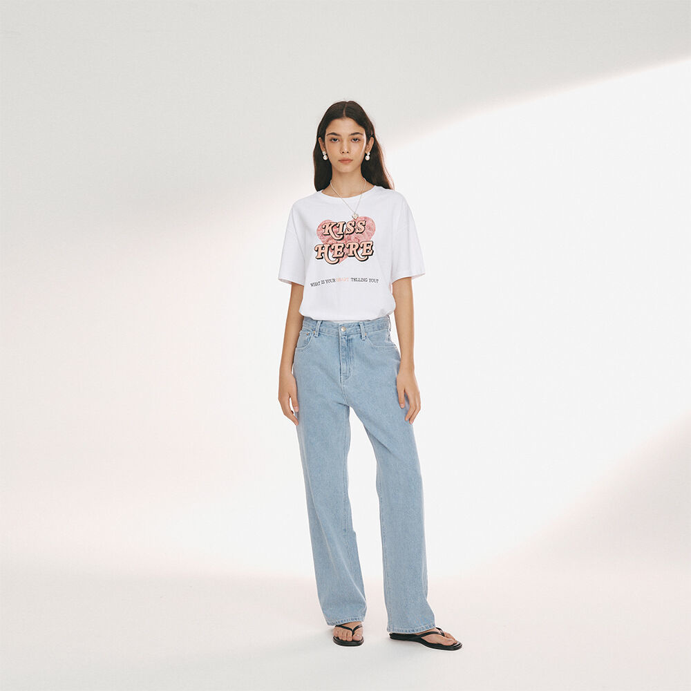 韓國NOIRNINE - Kiss Here T-shirts [WHITE] 