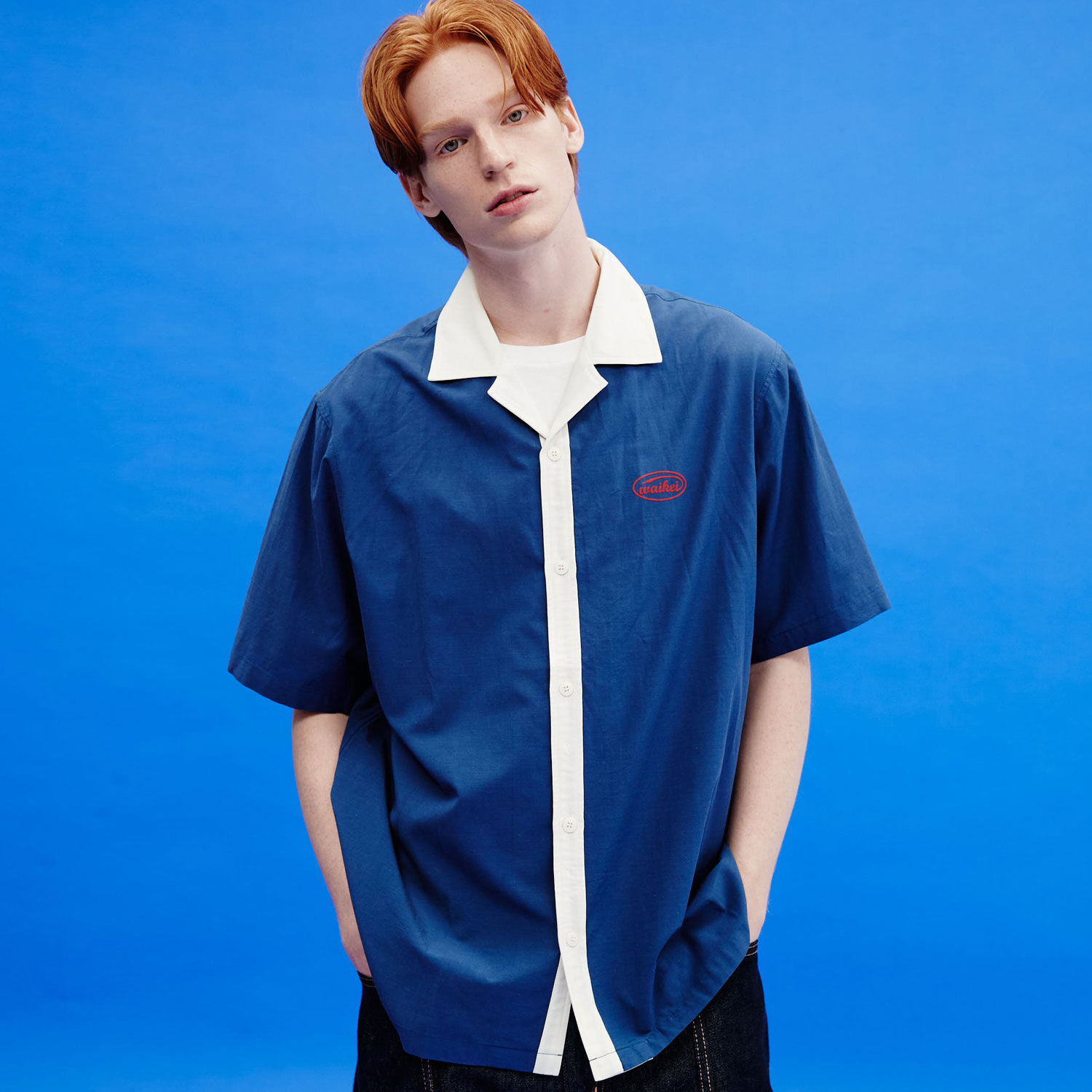 韓國WAIKEI - Dolphin Graphic Bowling Short Sleeve Shirt Navy