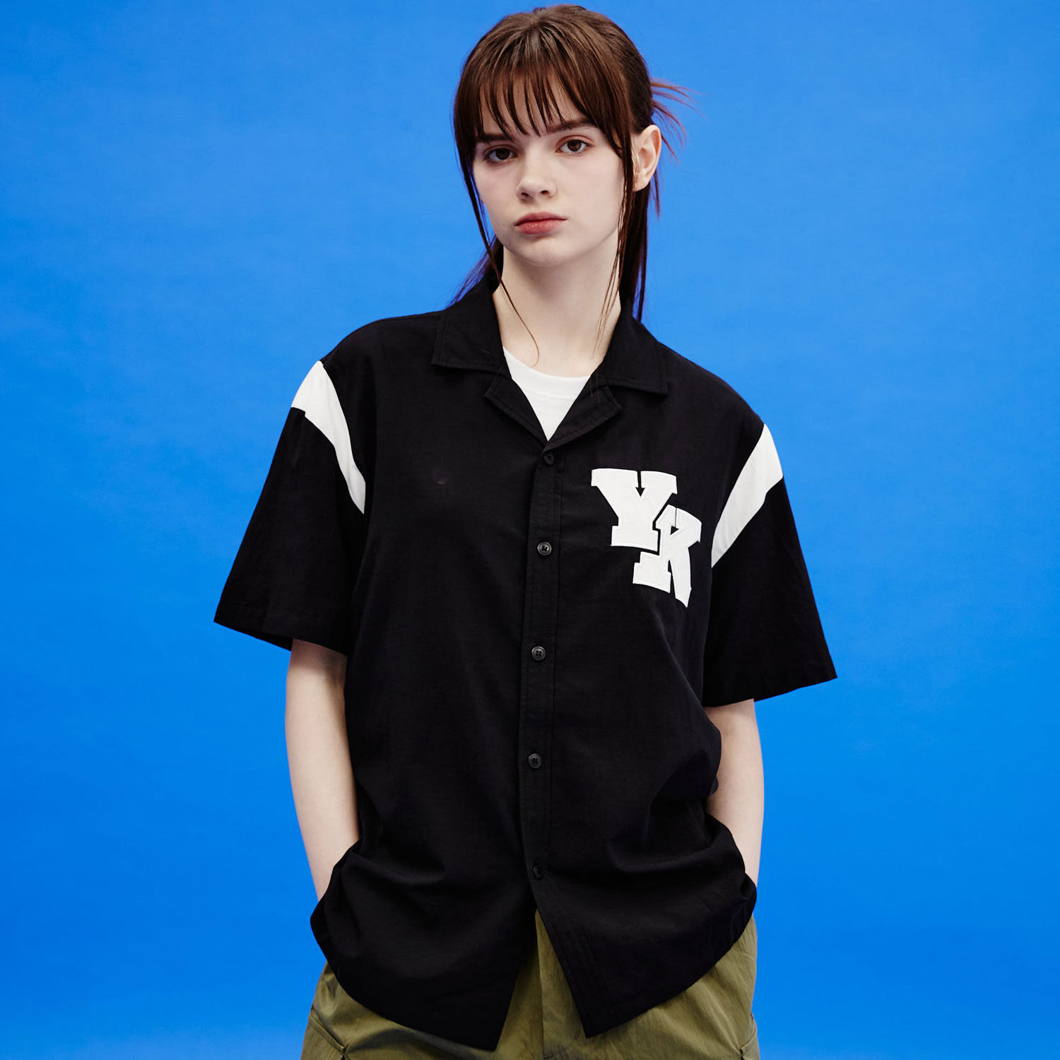 韓國WAIKEI - YK Varsity Short Sleeve Shirt Black