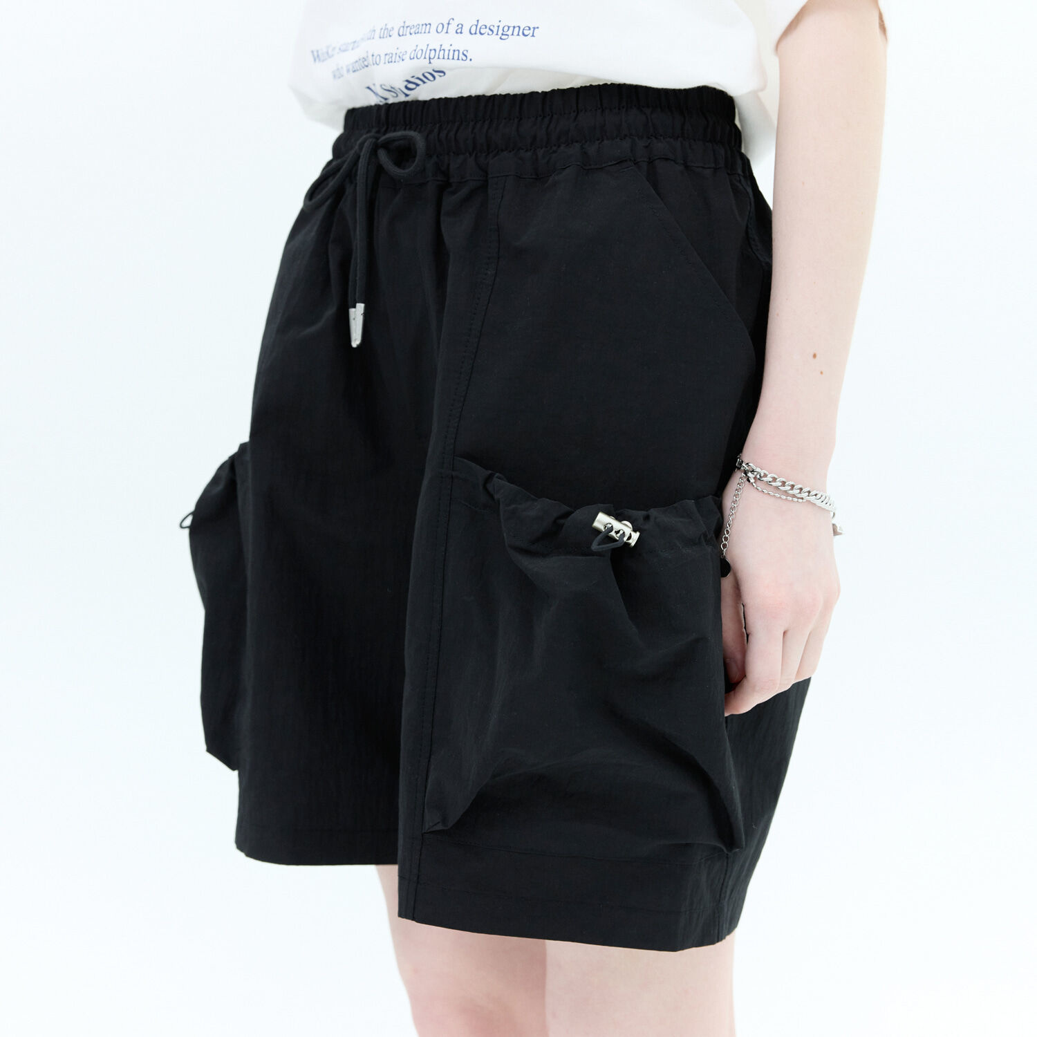 韓國WAIKEI - Nylon String Pocket Banding Short Pants Black