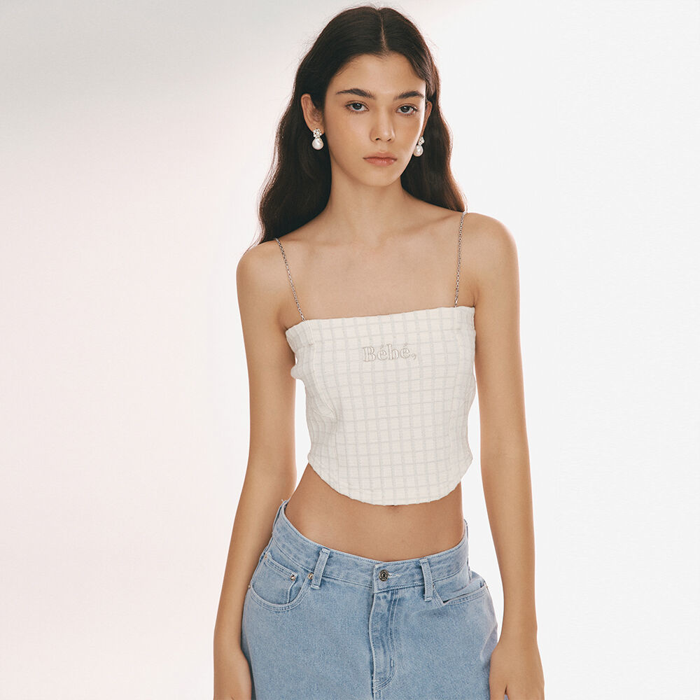 韓國NOIRNINE - Bébé Tweed Chain Sleeveless [IVORY] 