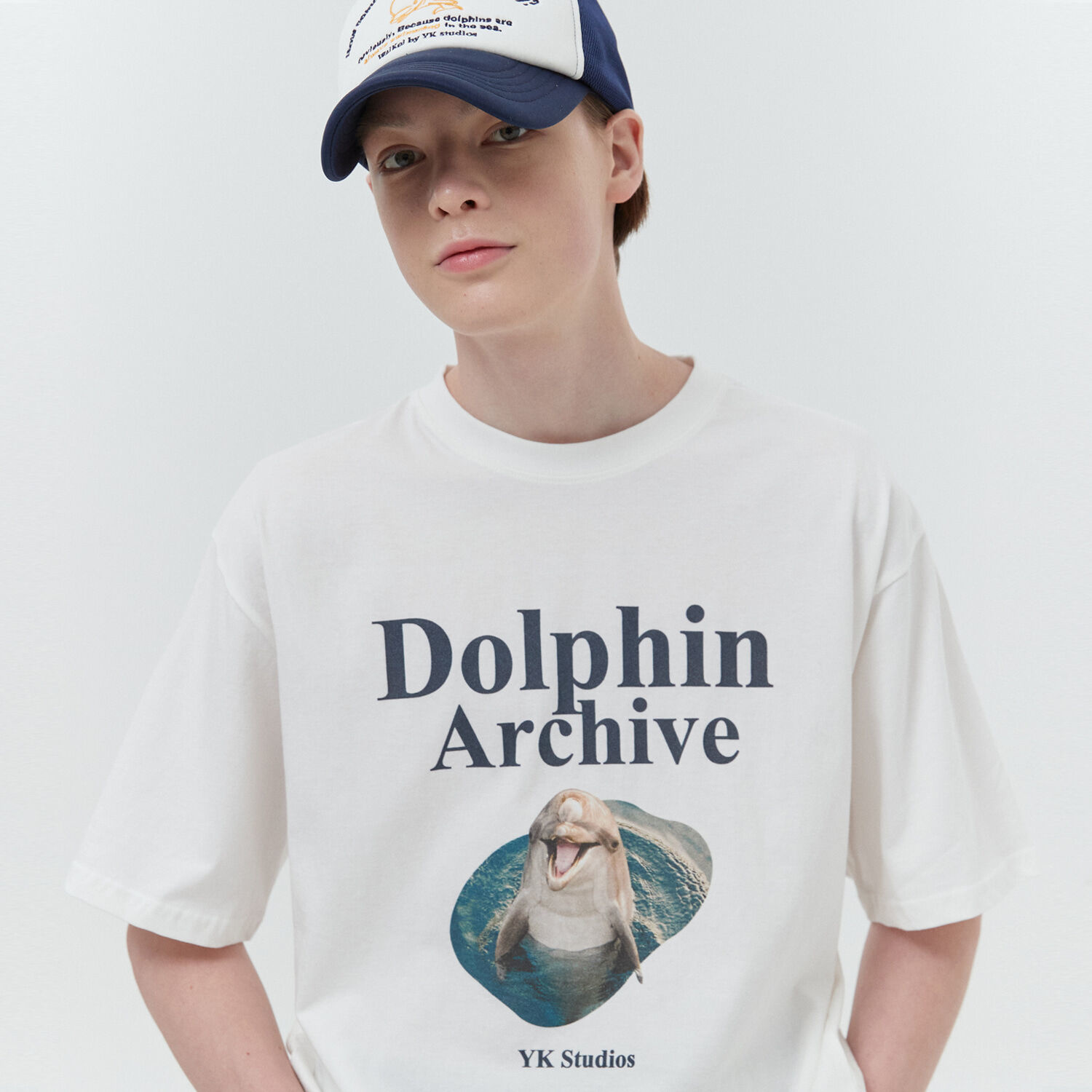 韓國WAIKEI - [N.Flying Jaehyun Kim] Dolphin Archive Short Sleeve T-shirt White Overfit