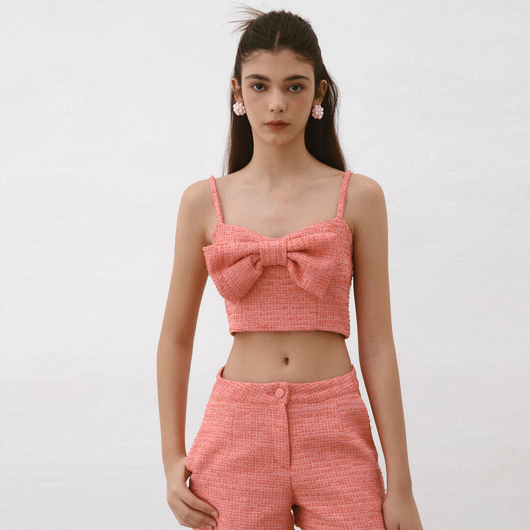 韓國NOIRNINE - Tweed Ribbon Sleeveless [PINK]