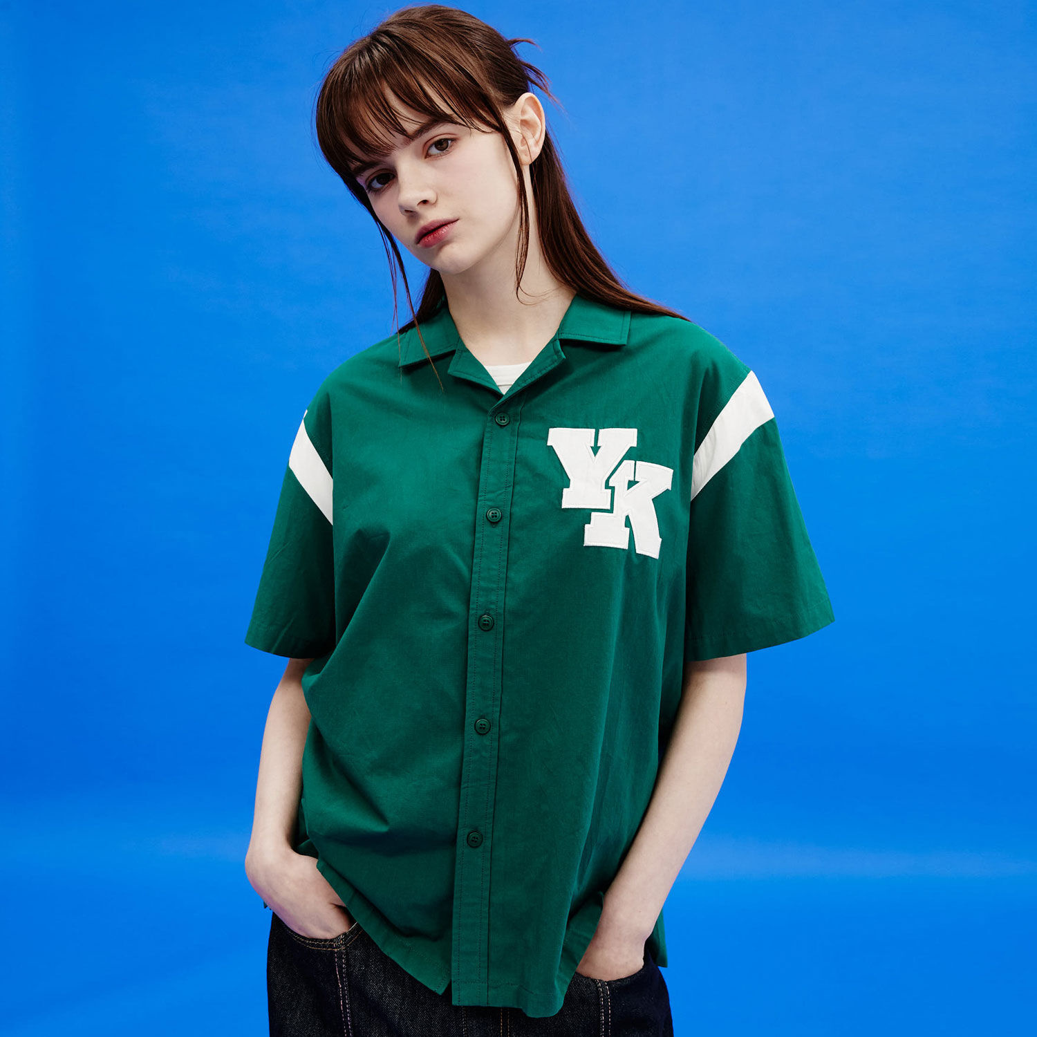 韓國WAIKEI - YK Varsity Short Sleeve Shirt Green