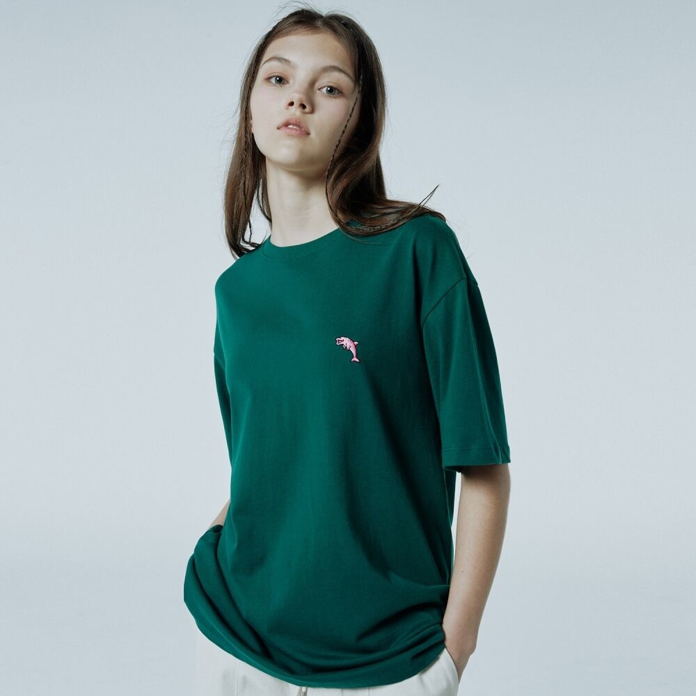 韓國WAIKEI - Dolphin Embroidered Short Sleeve T-shirt Green