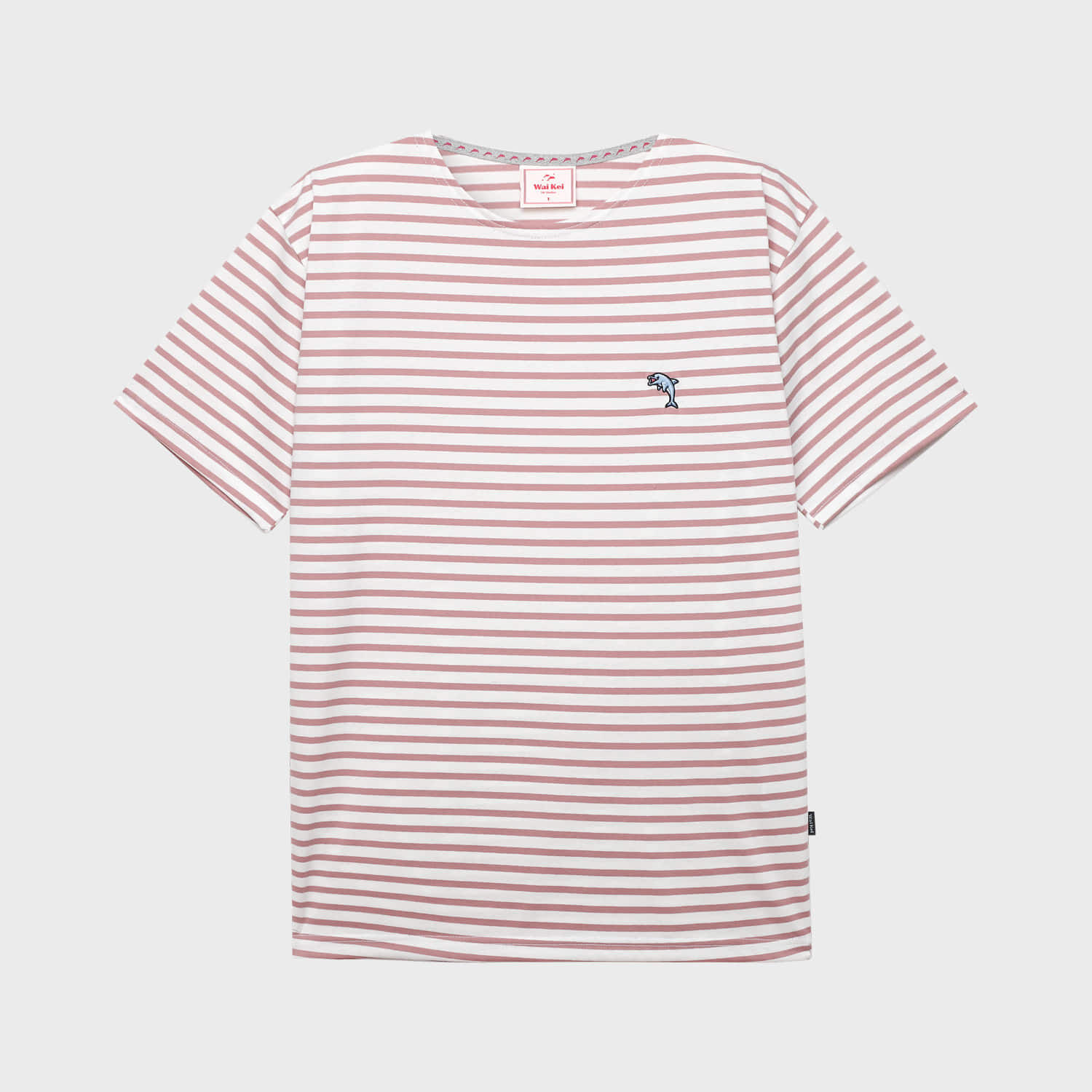 韓國WAIKEI - Dolphin Stripe Boat Neck Short Sleeve Tee Pink