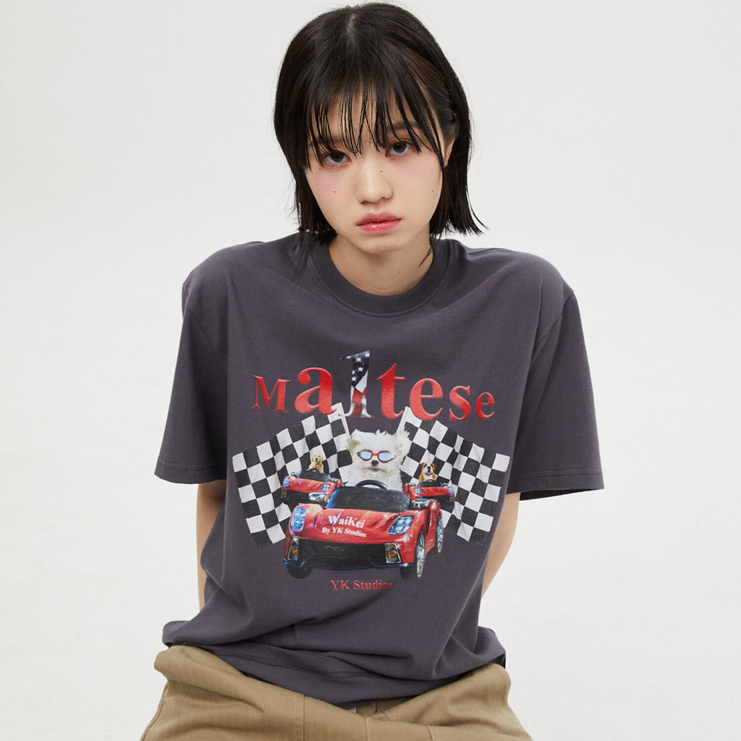 韓國WAIKEI - Maltese Racer Short Sleeve T-shirt Charcoal