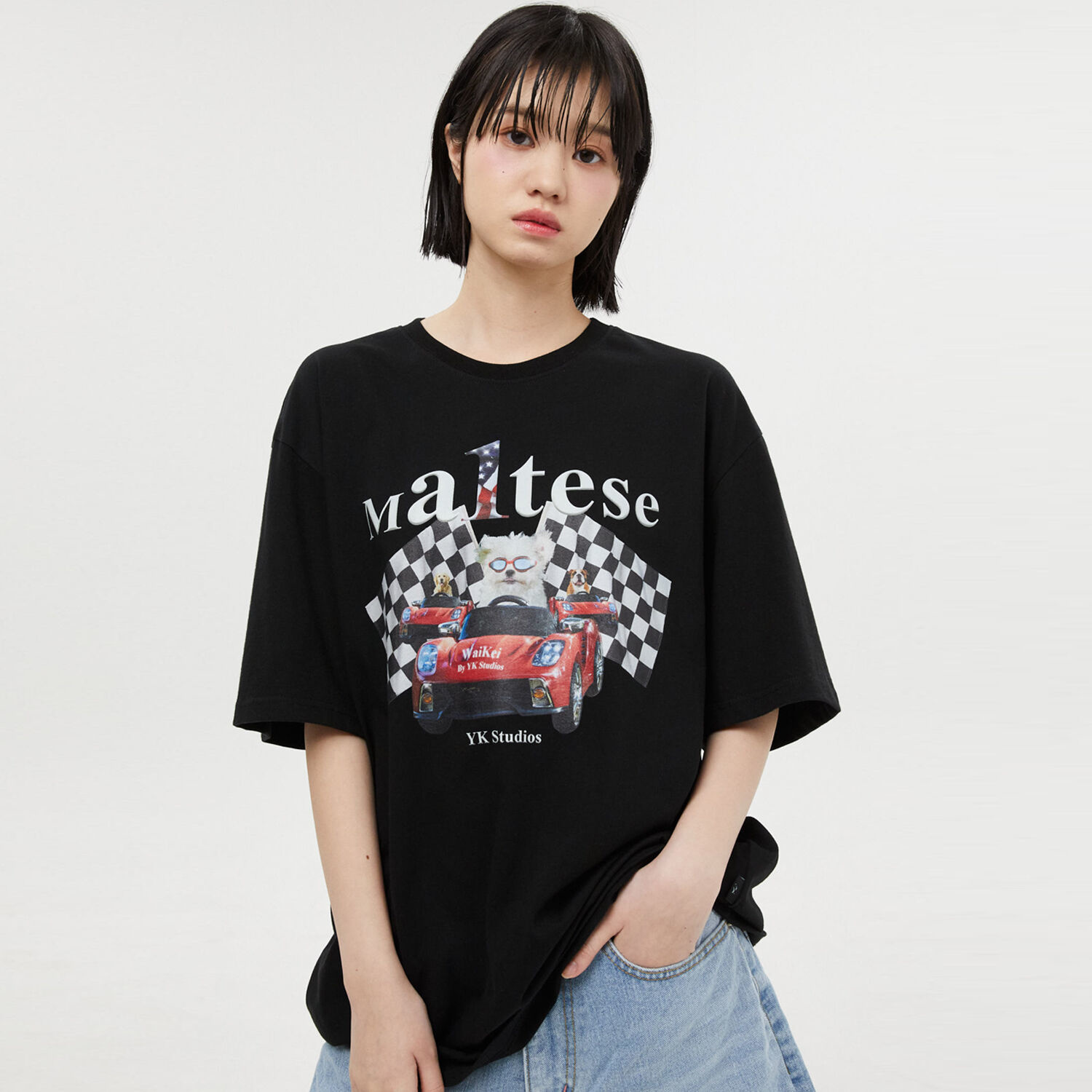 韓國WAIKEI - Maltese Racer Short Sleeve T-shirt Black