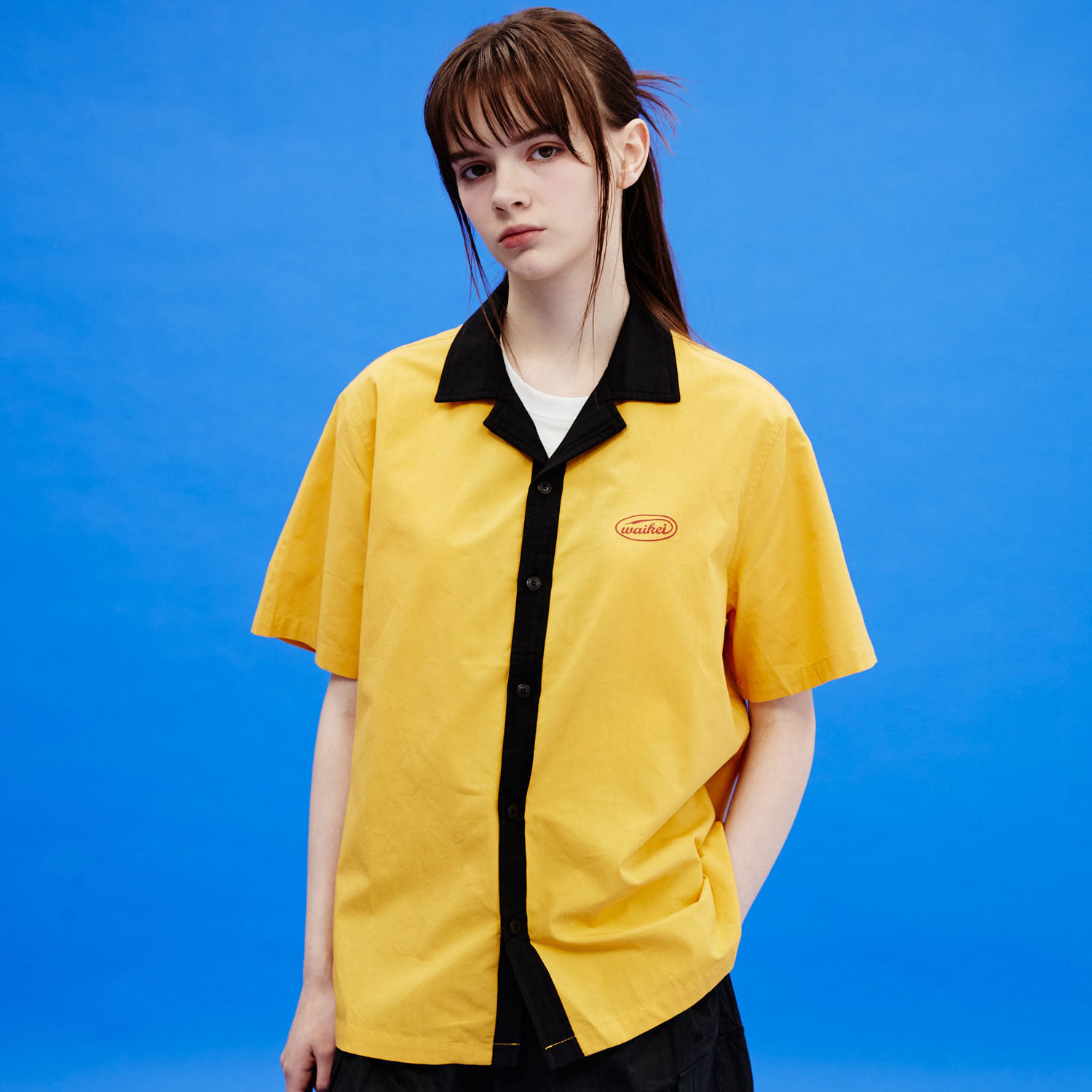 韓國WAIKEI - Dolphin Graphic Bowling Short Sleeve Shirt Yellow