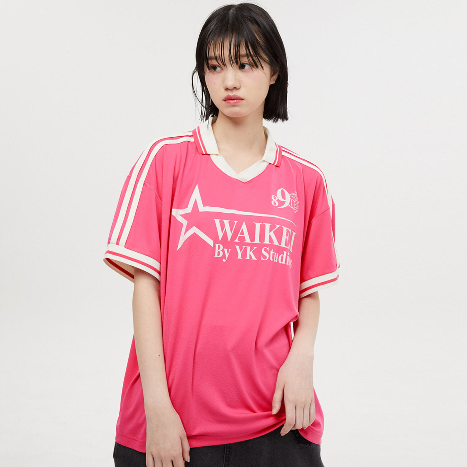 韓國WAIKEI - [Tempest LEW Wear] Star Logo Collar Jersey Short Sleeve T-shirt Pink