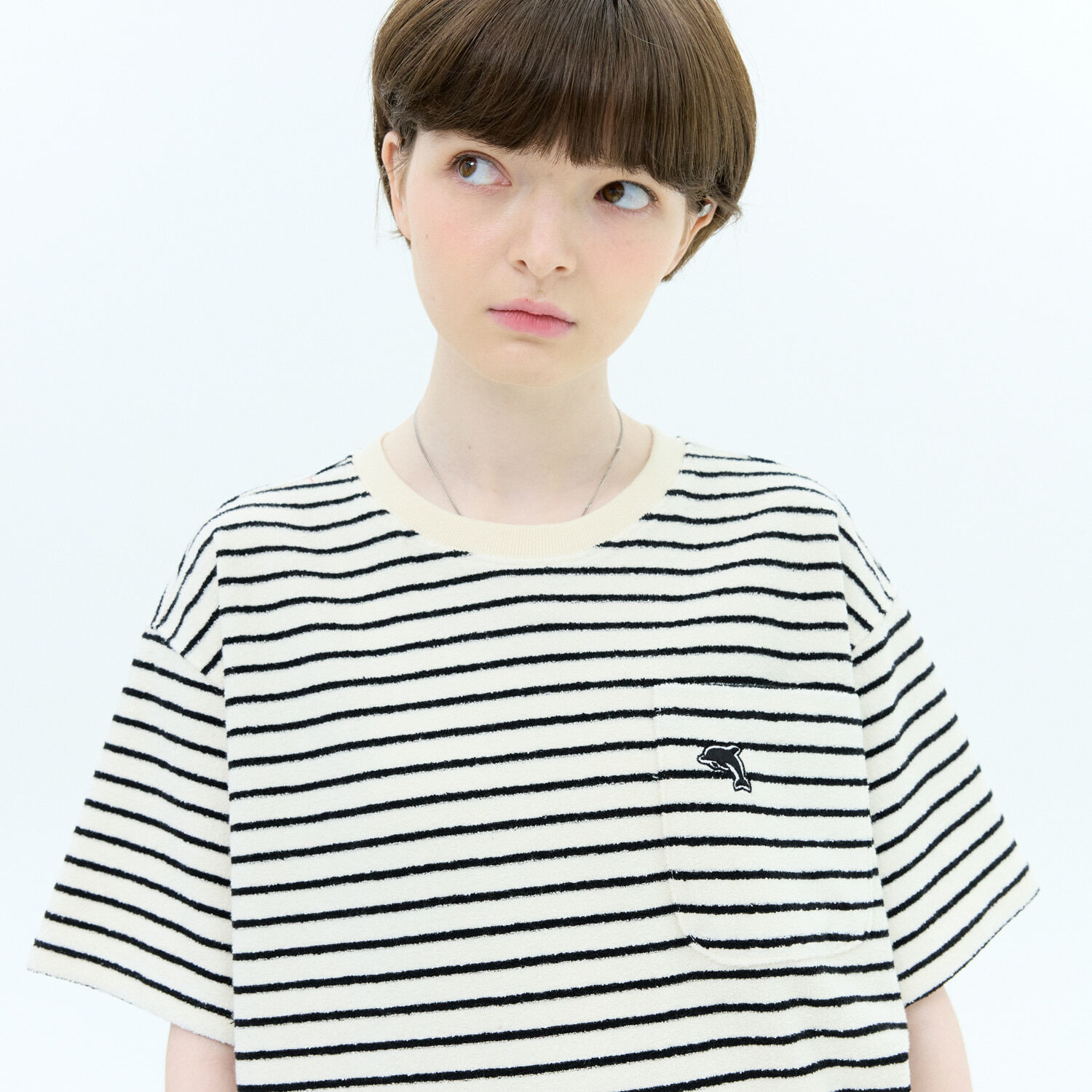 韓國WAIKEI - [Drippin Cha Junho Wear] Striped Terry Short Sleeve T-shirt Black