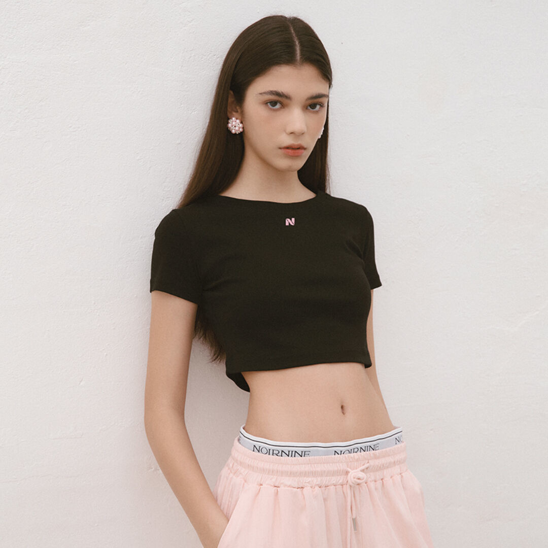 韓國NOIRNINE - N Crop T-shirts [BLACK]