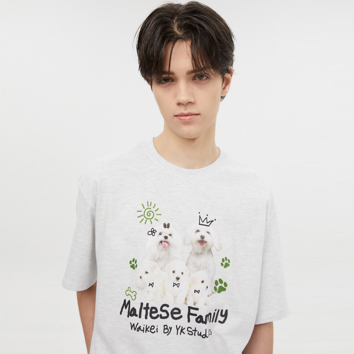 韓國WAIKEI - Maltese Family Short Sleeve T-shirt Melange White