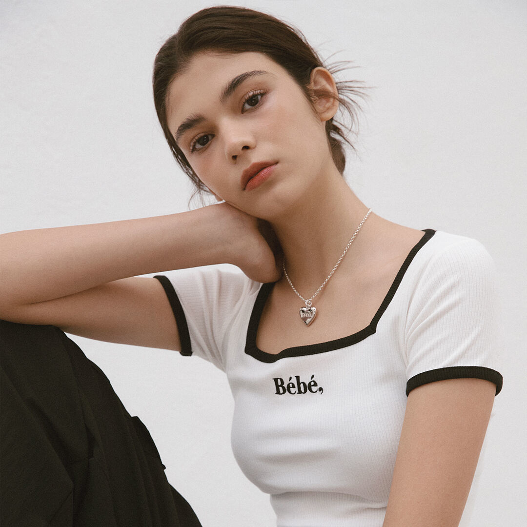 韓國NOIRNINE - Bébé Square Neck Ribbed Top [WHITE]