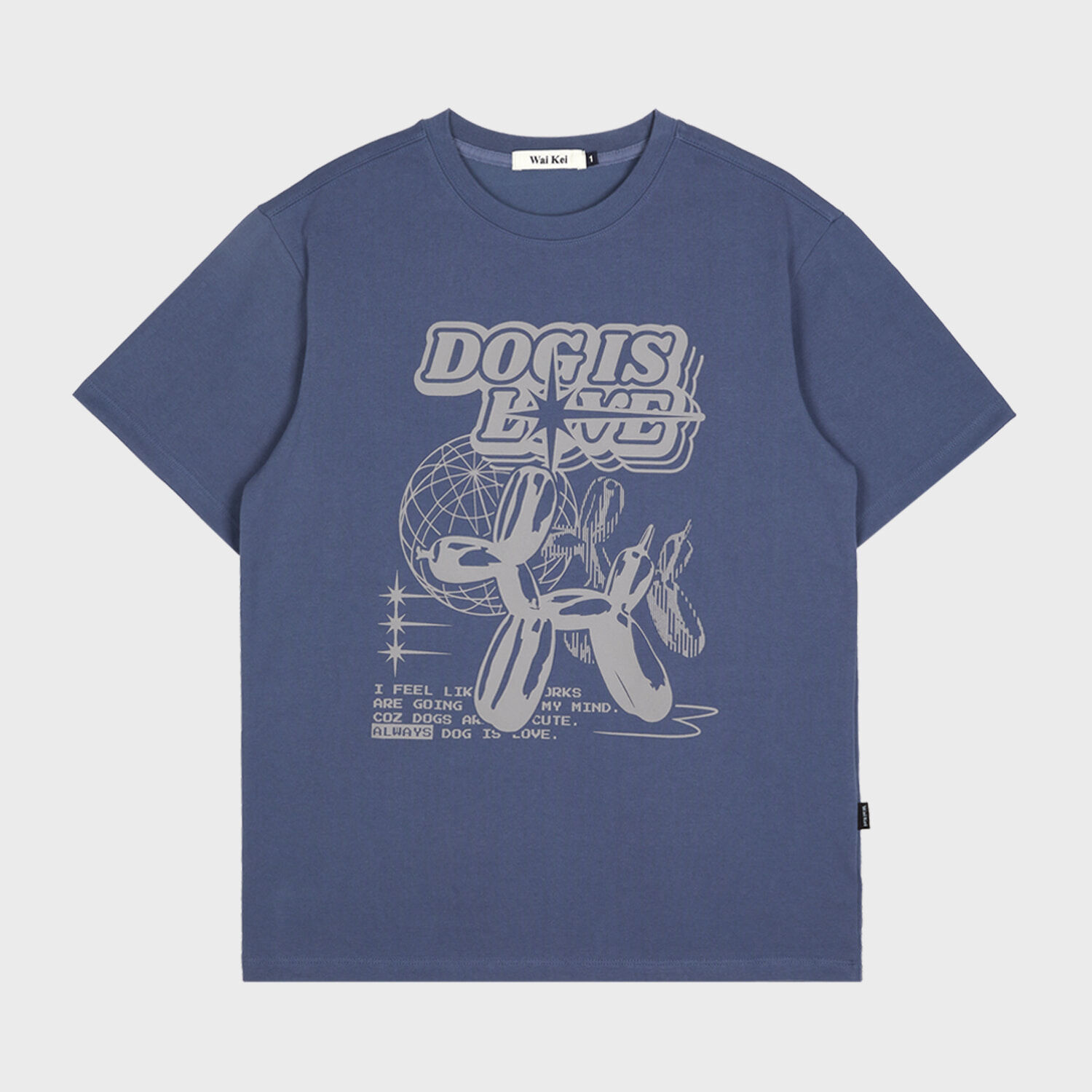 韓國WAIKEI - Magic Balloon Dog Short Sleeve T-shirt Dust Blue