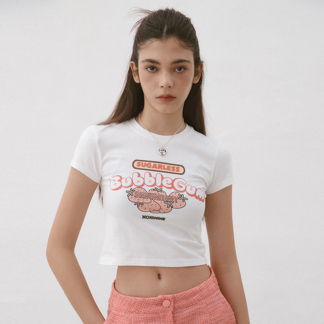韓國NOIRNINE - Bubble Gum Crop T-shirts [IVORY]