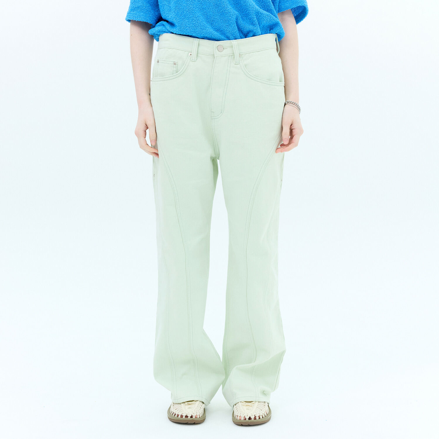 韓國WAIKEI - Incision Line Color Denim Mint