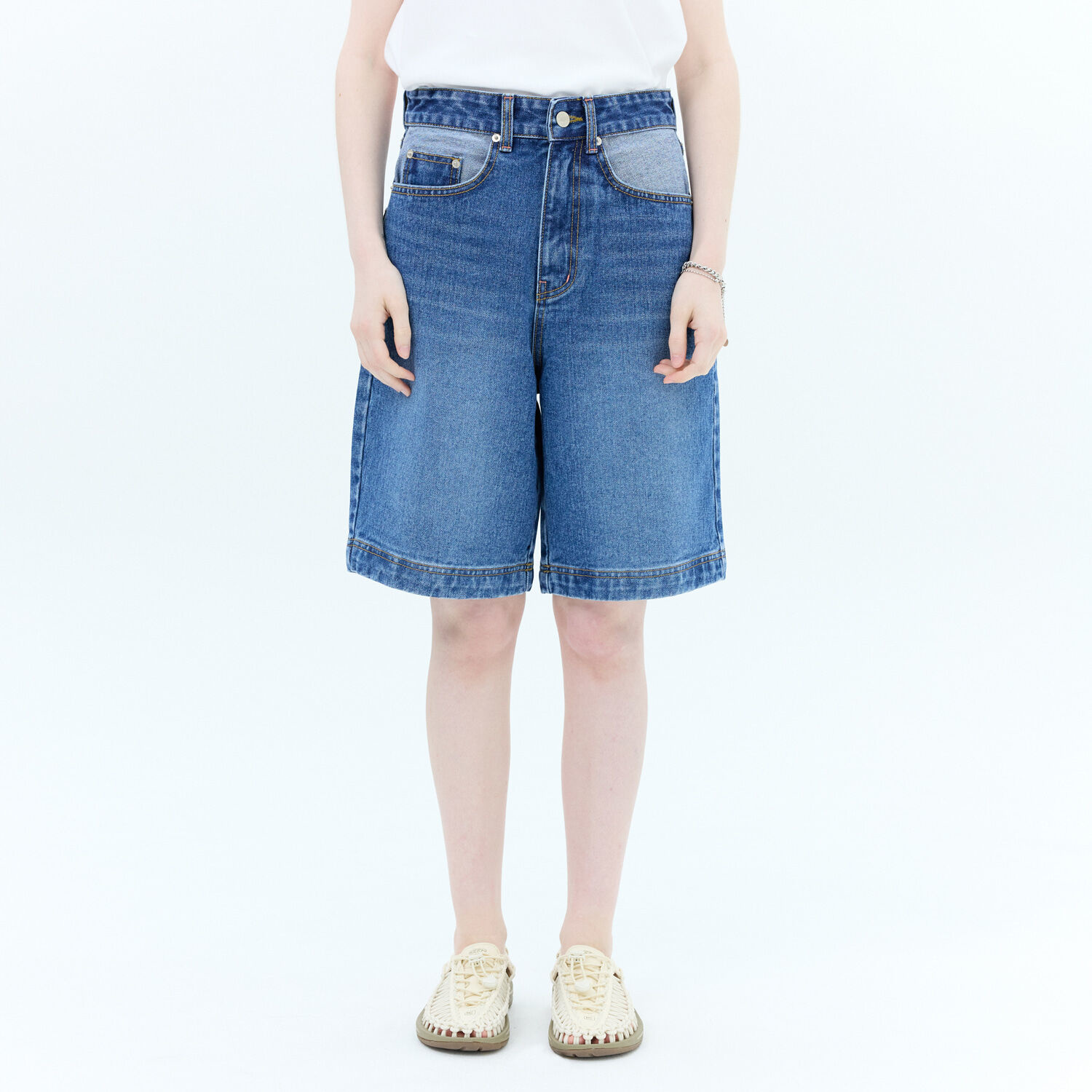 韓國WAIKEI - Double Pocket Denim Short Pants Medium Blue