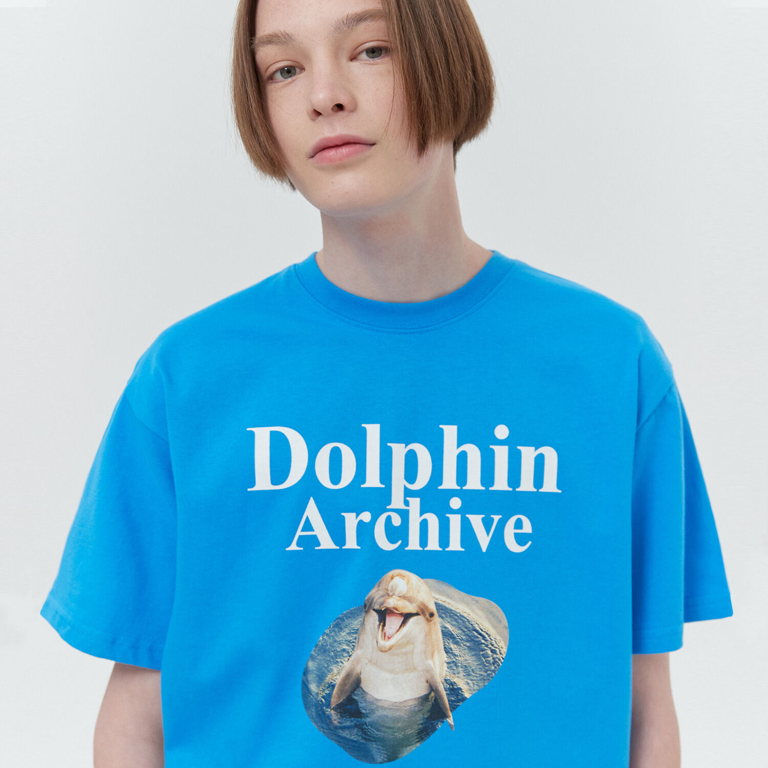 韓國WAIKEI - [Wearing BDC Sihun Kim] Dolphin Archive Short Sleeve T-shirt Cerulean Blue Overfit