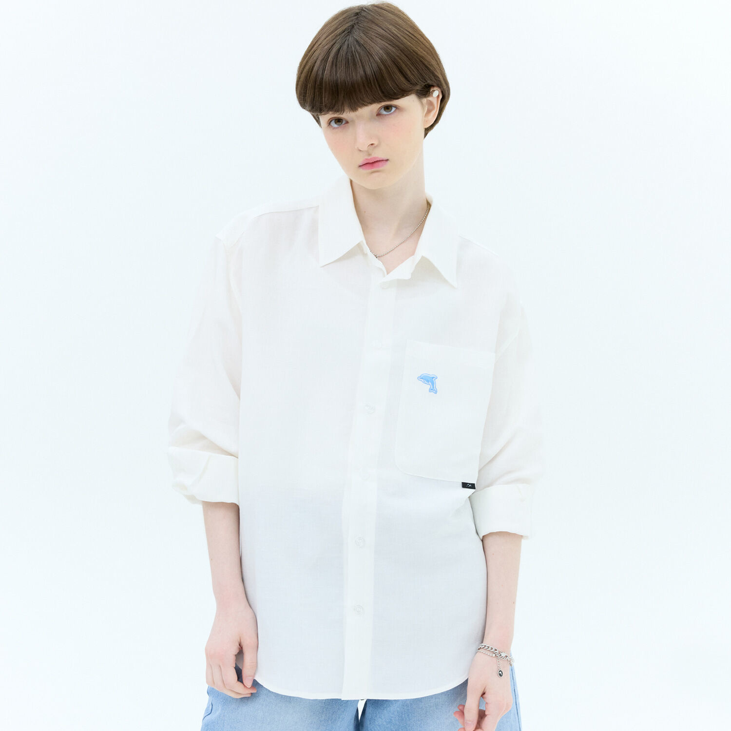 韓國WAIKEI - Soft Linen Dolphin Shirt White